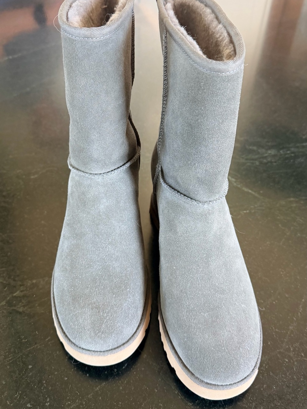 UGG Light Gray Suede Mid-Calf Shearling Boots